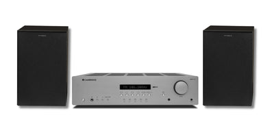 Cambridge Audio Stereo 100 L5 combi set met Cambridge Audio AXR100 stereo-receiver en 2 x Scansonic L5 zwart elegante boekenplank luidspreker