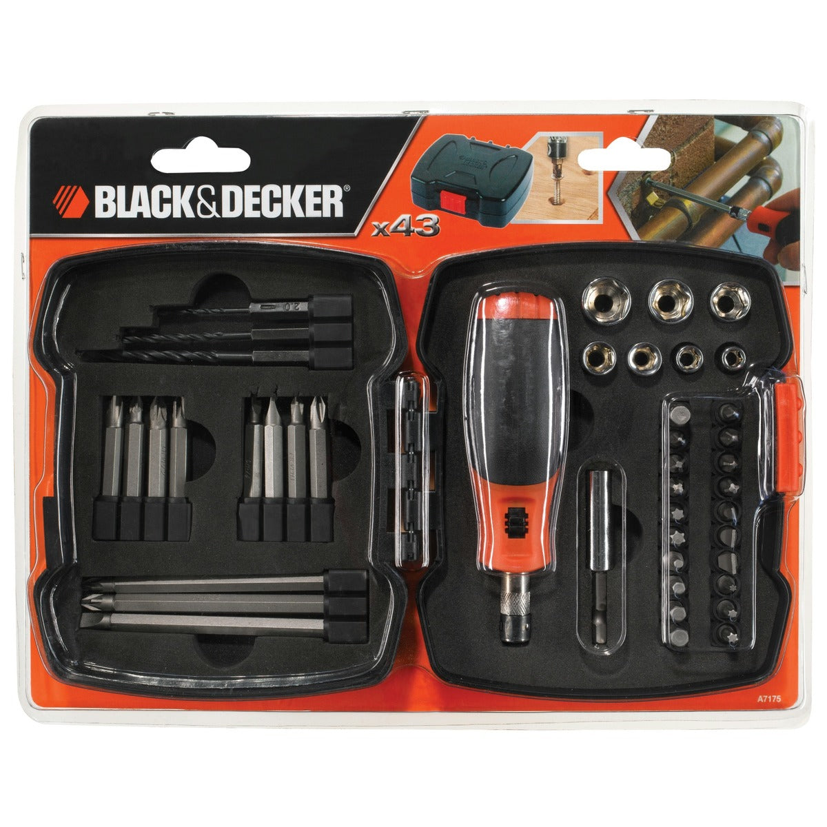 Black&Decker A7175-XJ compacte koffer met 43 delig Bitset en schroevendraaier