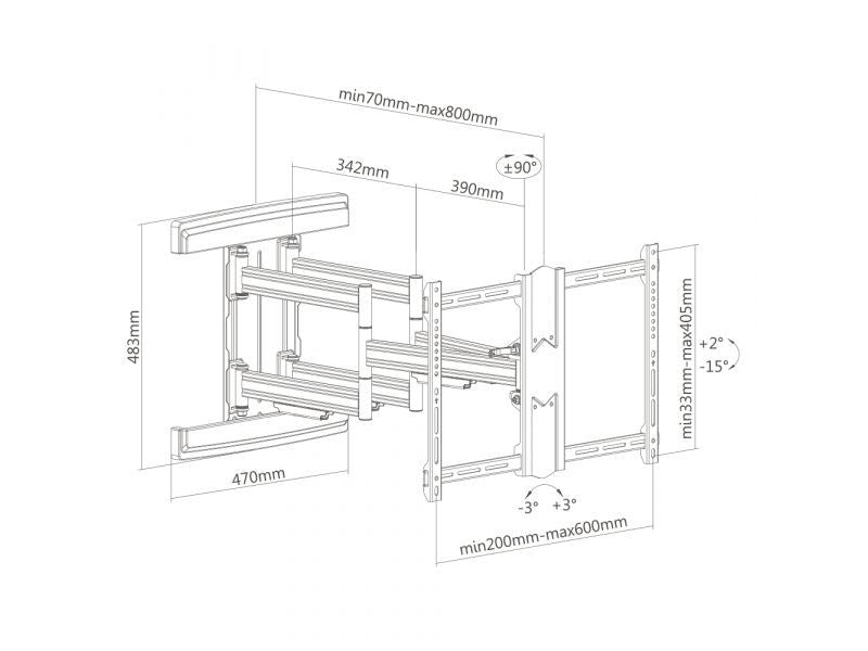 Cavus WME602 TV muurbeugel 180 graden draaibaar, geschkt voor 37-80 inch