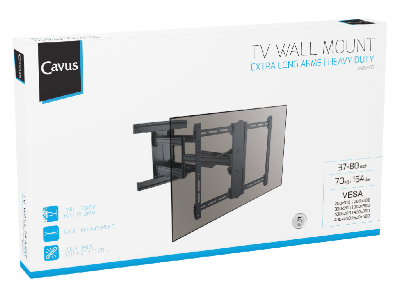 Cavus WME602 TV muurbeugel 180 graden draaibaar, geschkt voor 37-80 inch