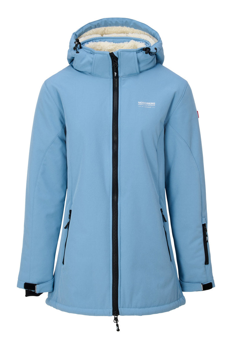 Nordberg Teddy Sherpa gevoerde softshell ski jas dames licht blauw