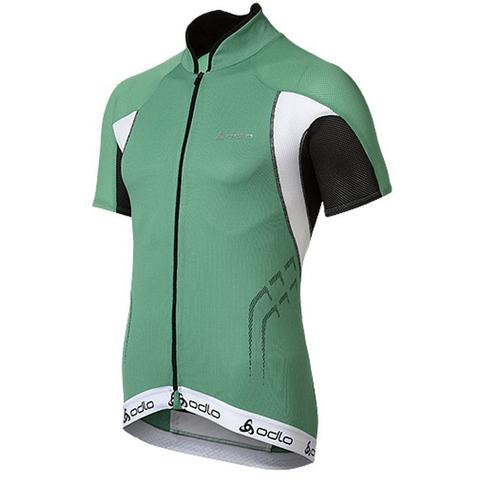 Odlo Bike standup collar fietsshirt korte mouwen groen met wit heren