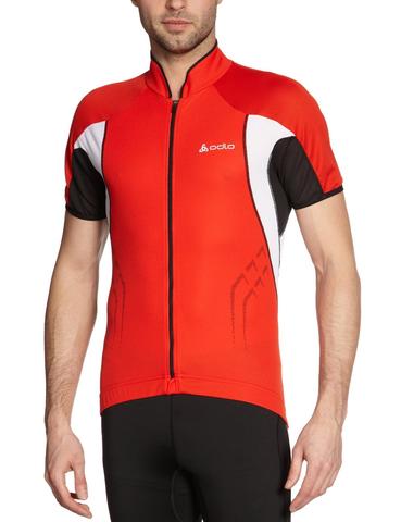 Odlo Bike standup collar fietsshirt korte mouwen rood met zwart en wit heren