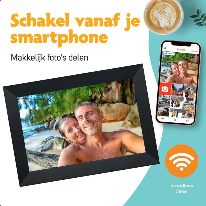 Pora & Co Digitale fotolijst 10 inch met WiFi en Frameo App zwart