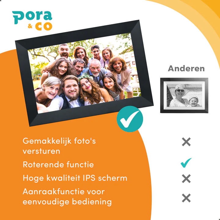 Pora & Co Digitale fotolijst 10 inch met WiFi en Frameo App zwart