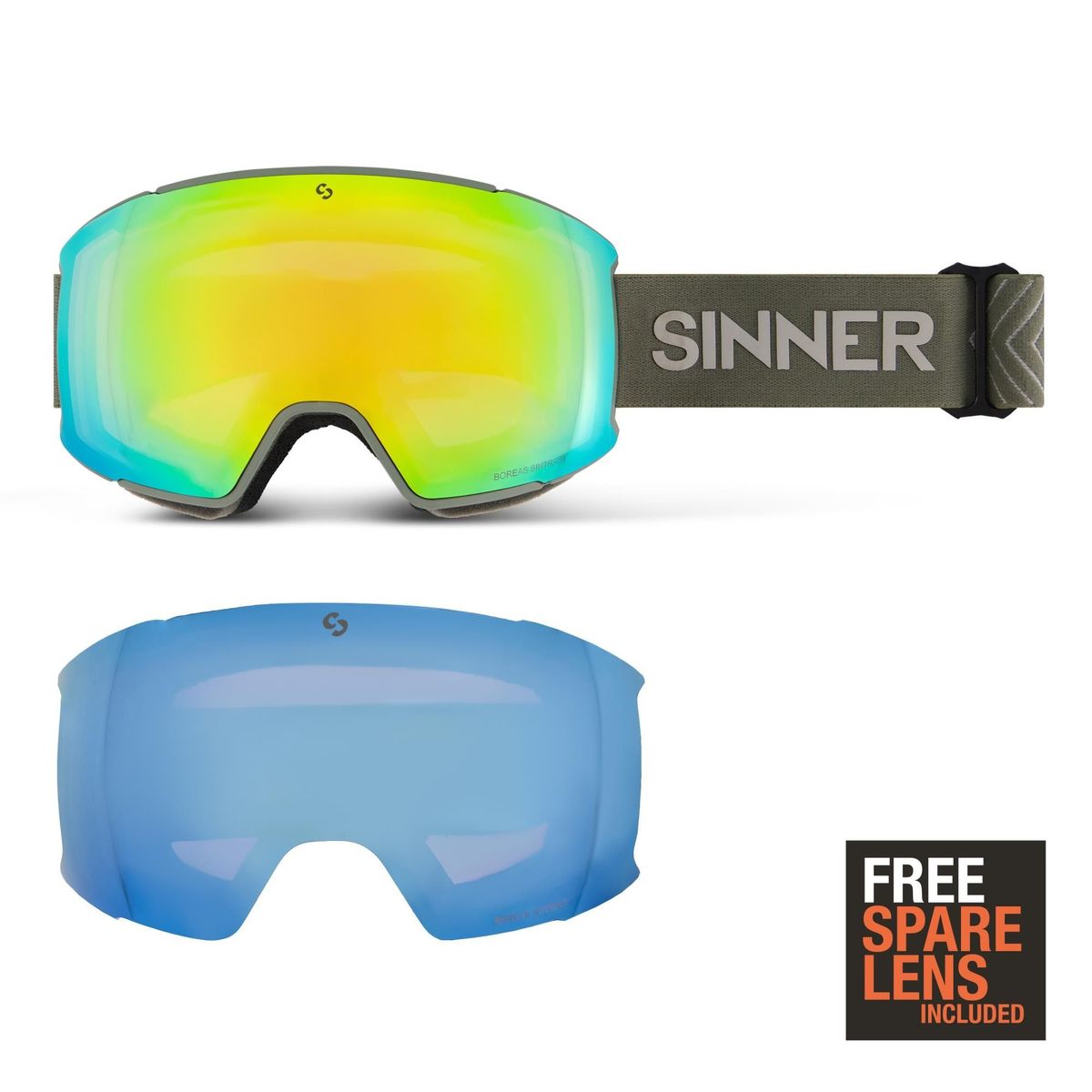 Sinner BOREAS skibril groen/blauw + extra oranje S1 lens