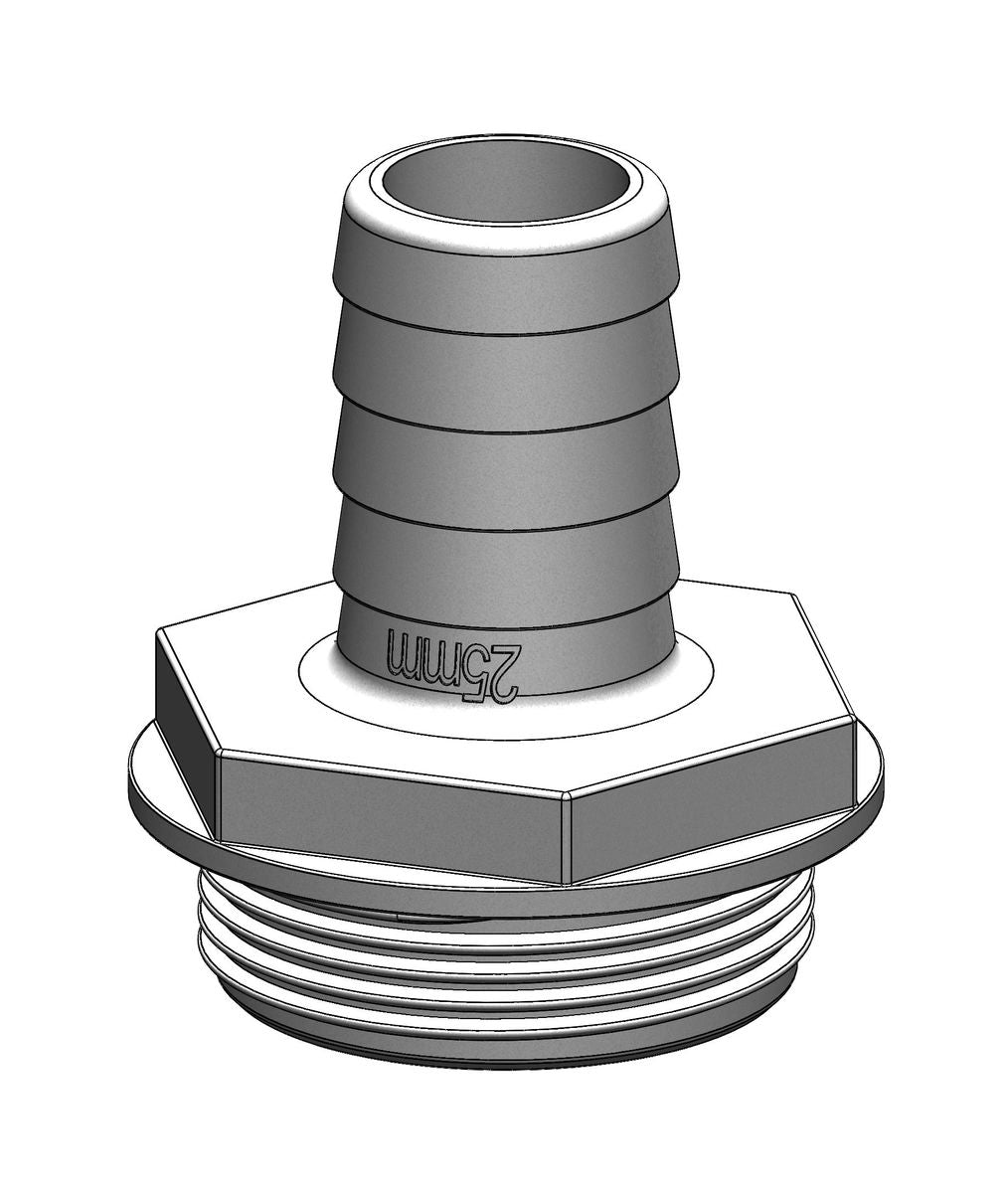 TruDesign Aquavalve 1 1/2 inch BSP buitendraad met 25 mm slangtule wit kunststof