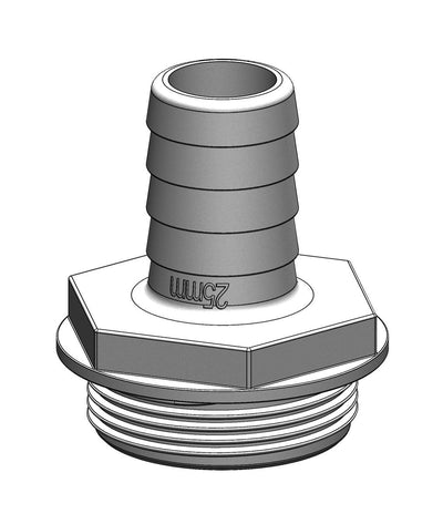 TruDesign Aquavalve 1 1/2 inch BSP buitendraad met 25 mm slangtule wit kunststof