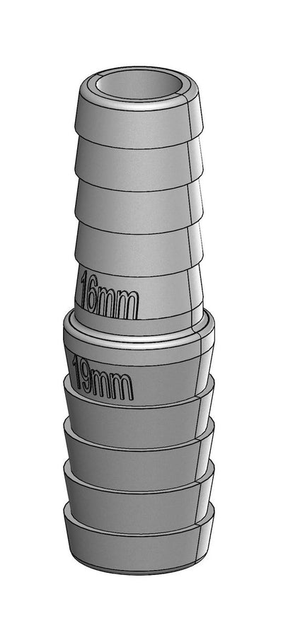 TruDesign Verbinder 19 mm - 16 mm versmaller met 2 tule einden wit kunststof