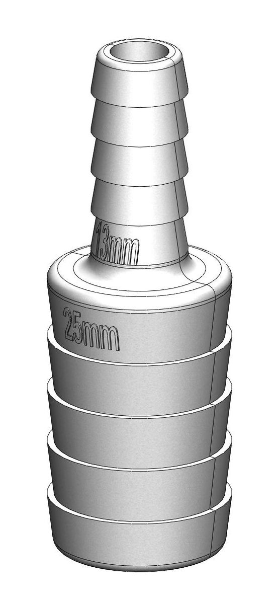 TruDesign Verbinder 25 mm - 13 mm versmaller met 2 tule einden wit kunststof