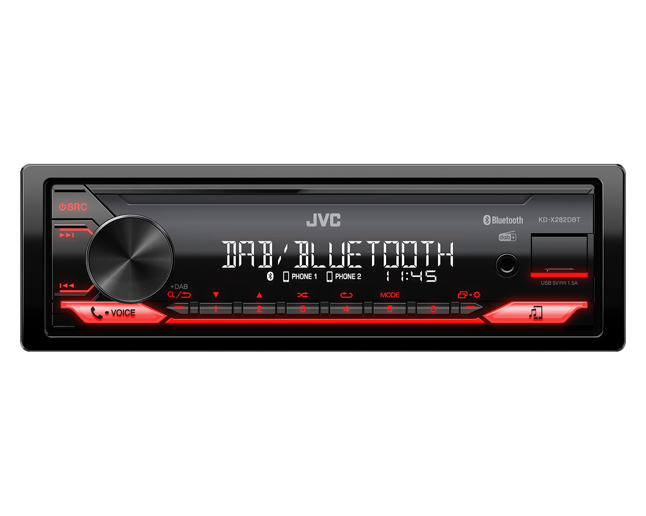 JVC KD-X282DBTT9 autoradio met DAB+ tuner en rode verlichting