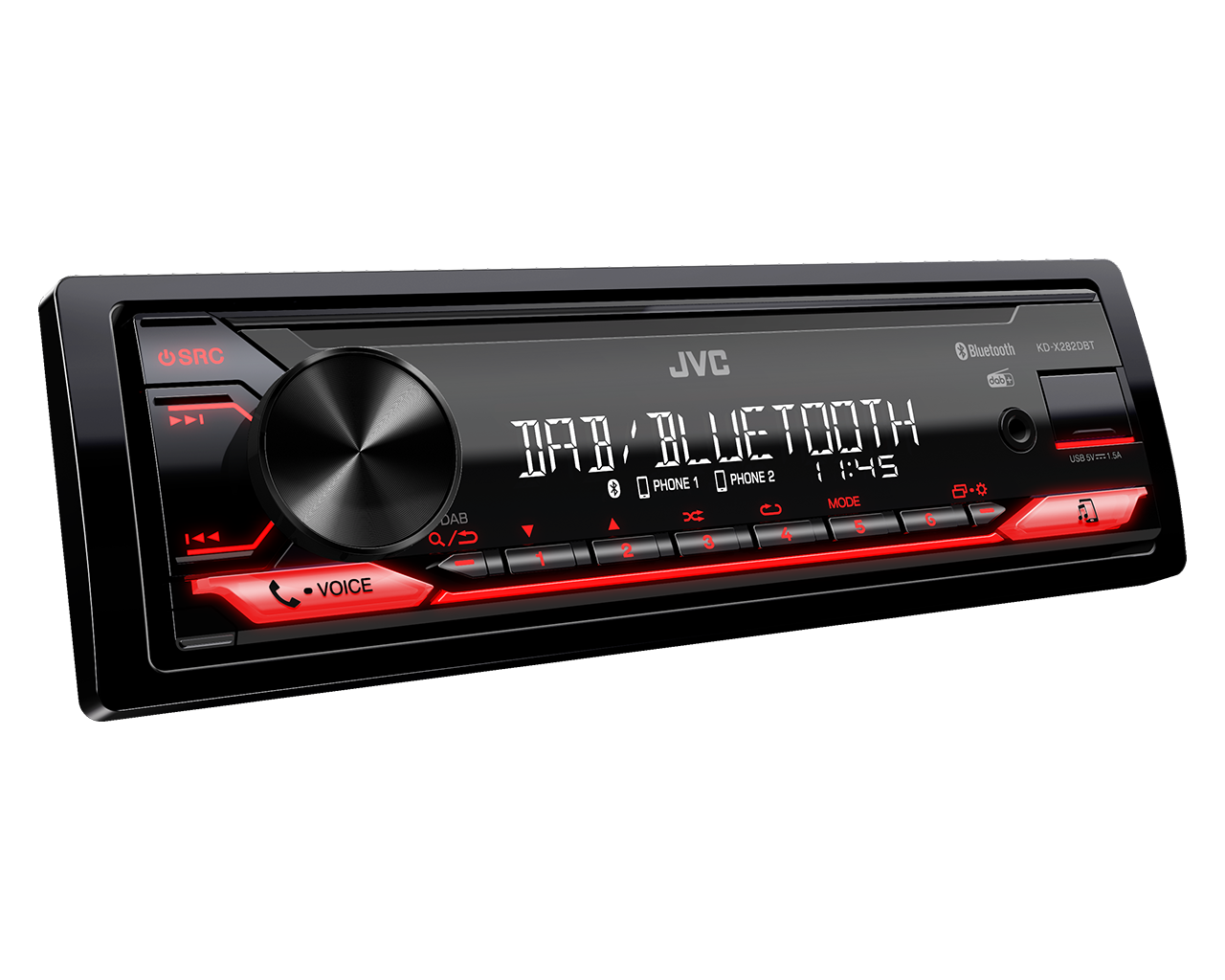 JVC KD-X282DBTT9 autoradio met DAB+ tuner en rode verlichting