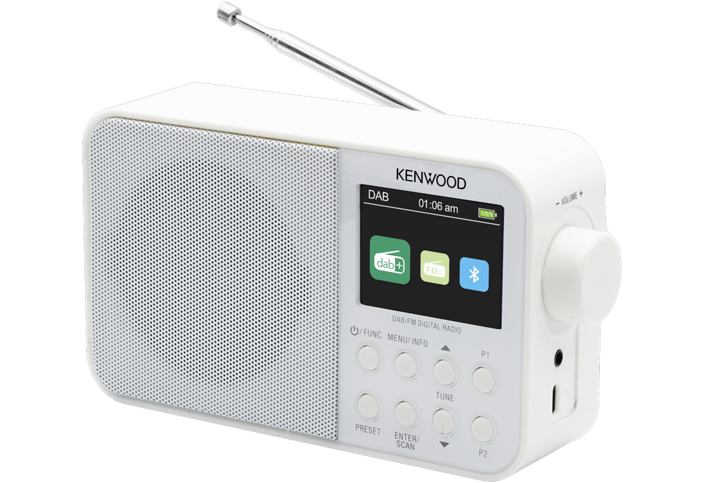 Kenwood CR-M30DAB-W Compact radio met FM, DAB+radio en Bluetooth, 2000 mAH accu