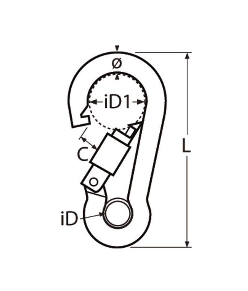 Marinetech 8232410 100 Karabijnhaak met Kous en Borgsluiting 10x100 mm BL: 1.150kg