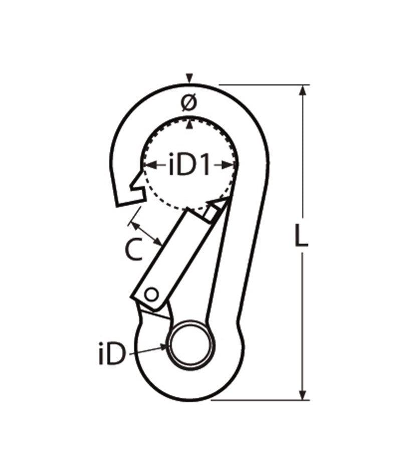 Marinetech 8250406 60 Karabijnhaak met Kous 6x60 mm BL: 600kg