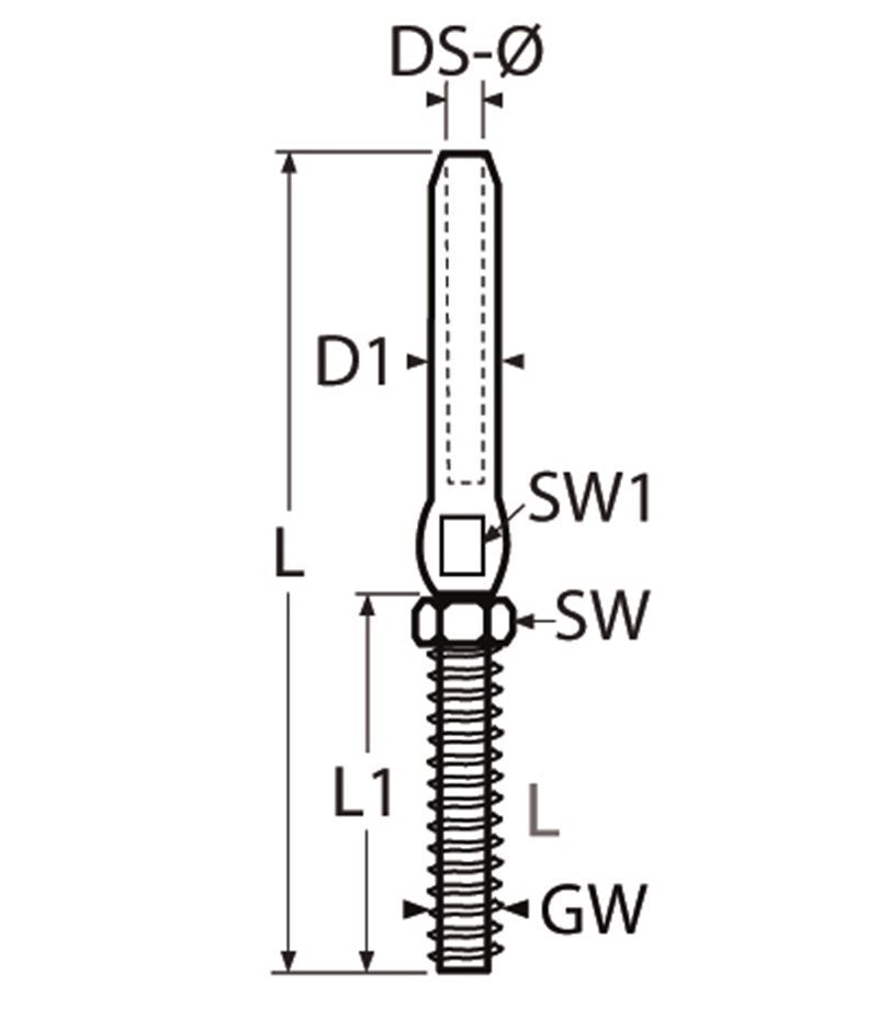 Marinetech 8467406/3 Studterminal met Moer Links M6x100 mm