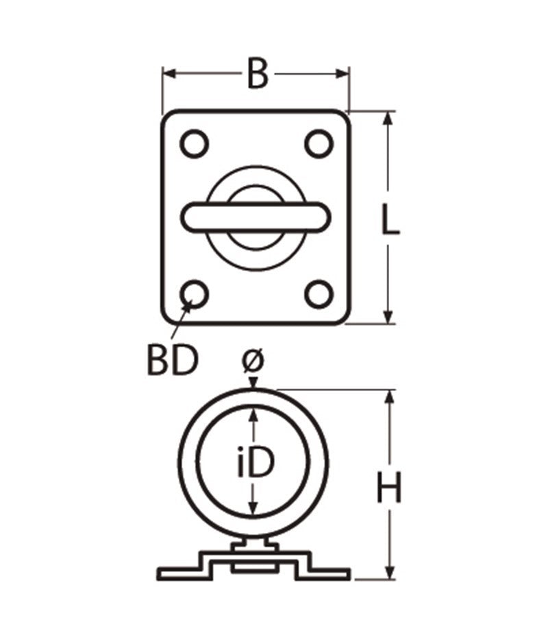 Marinetech Warteloog 5mm met rechthoekige grondplaat 30x35 mm